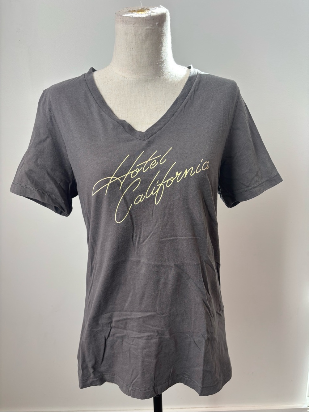Bella Canvas Gray V-Neck 'Hotel California' Script Tee